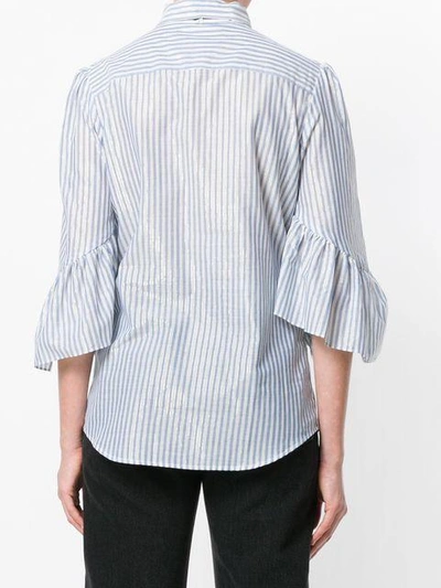 Shop Marco Bologna Striped Frill Trim Shirt With Bow In Blue