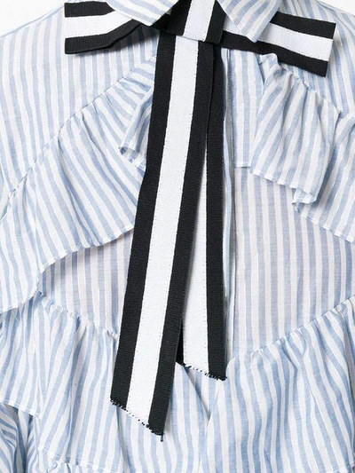 Shop Marco Bologna Striped Frill Trim Shirt With Bow In Blue