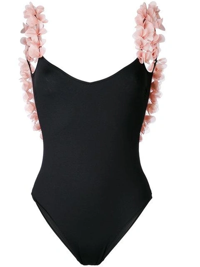 Shop La Reveche Petals Applique Swimsuit In Black