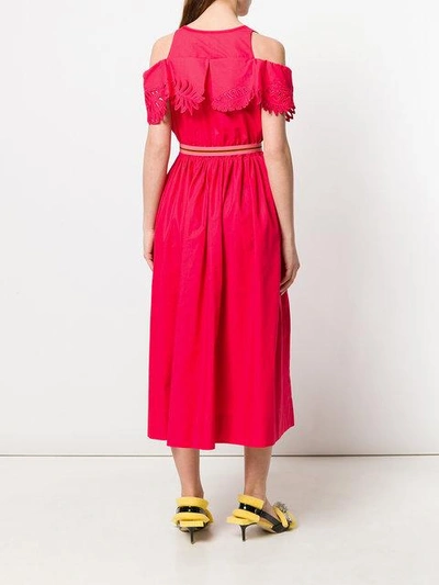 Shop Fendi Cold-shoulder Flared Dress In Red