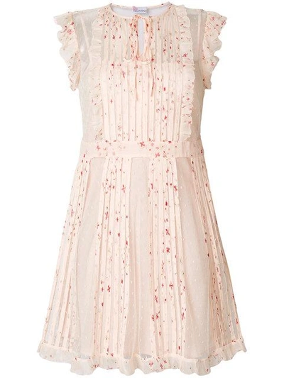 Shop Red Valentino Floral Pleated Dress In Neutrals