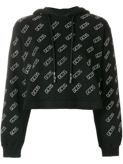 Shop Gcds Monogram Cropped Hoodie In Black