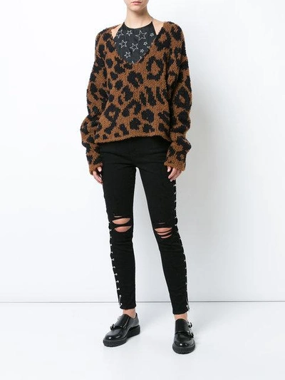 Shop Amiri Leopard Knitted Top In Brown