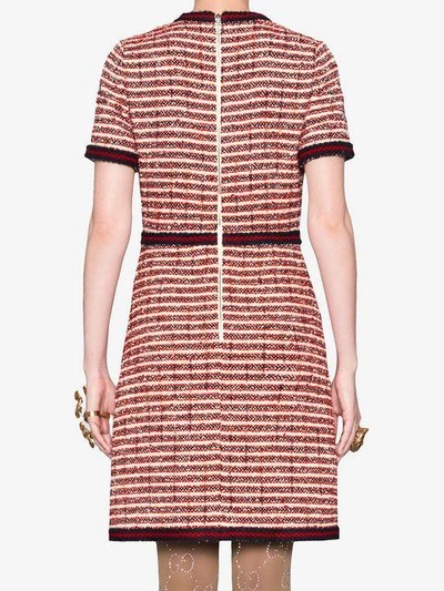 Shop Gucci Striped Tweed V-neck Dress In 9381 Beige