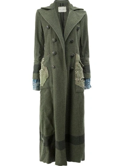 Shop Greg Lauren Contrast Sleeve Military Coat - Green