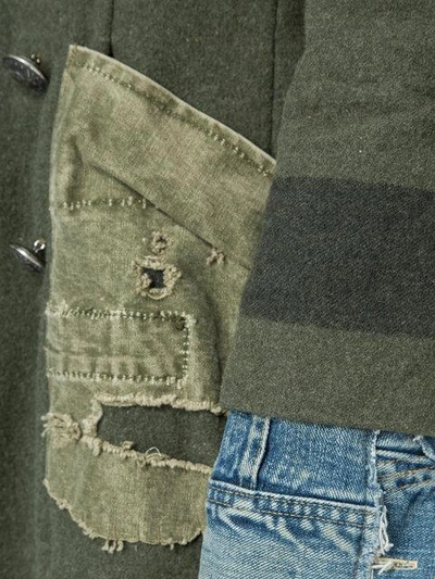 Shop Greg Lauren Contrast Sleeve Military Coat - Green