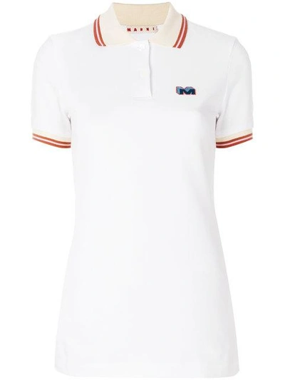 Shop Marni Embroidered Logo Polo Shirt In White