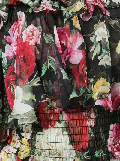 Shop Dolce & Gabbana Rose Print Ruffled Dress In Black