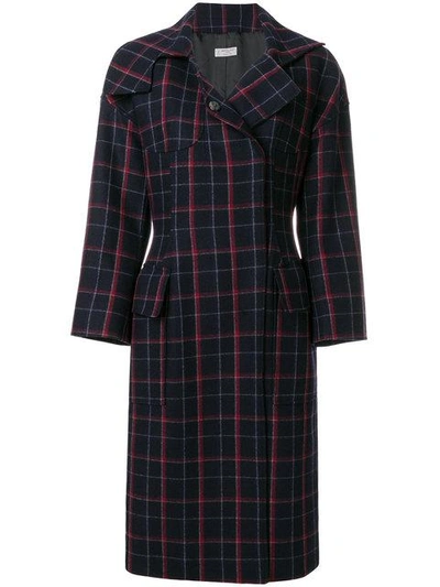 Shop Alberto Biani Plaid Concealed Button Coat In Blue