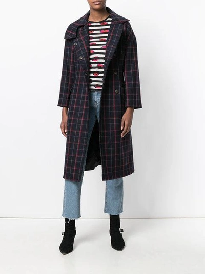 Shop Alberto Biani Plaid Concealed Button Coat In Blue