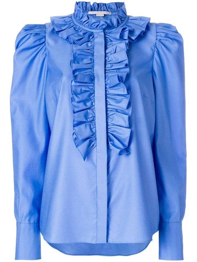 Shop Stella Mccartney Ruffled Neck Shirt In Blue/4960