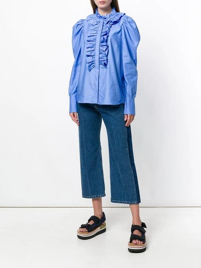 Shop Stella Mccartney Ruffled Neck Shirt In Blue/4960