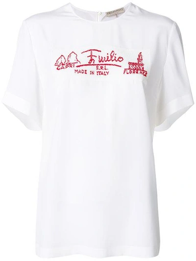 Shop Emilio Pucci Casual Slogan T-shirt - White