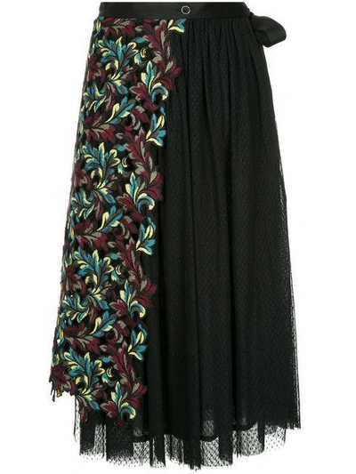 Shop Antonio Marras Pleated Skirt With Embroidered Floral Panel - Black