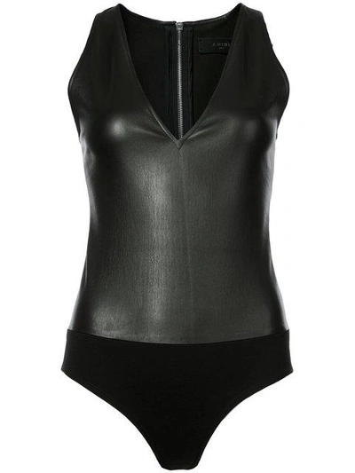 Shop Amiri Leather V-neck Body - Black