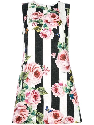 Shop Dolce & Gabbana Stripe Rose Printed Dress - Multicolour