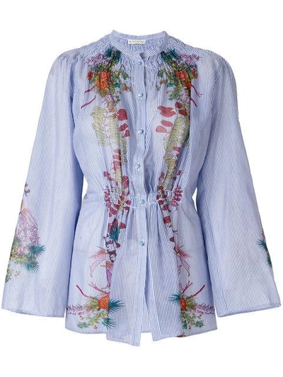 Shop Etro Floral Print Gathered Shirt In Blue