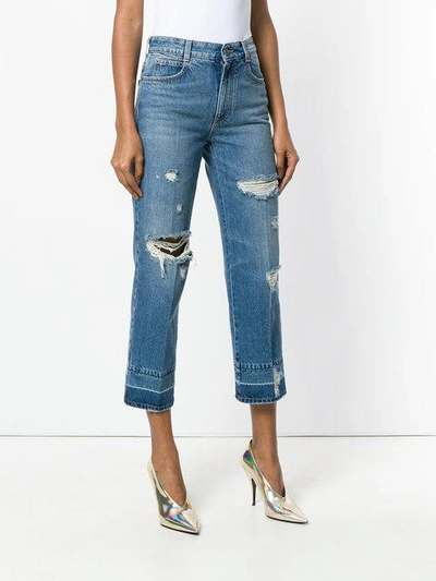 Shop Stella Mccartney Distressed Cropped Jeans In Blue