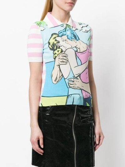 Shop Boutique Moschino Comic Print Striped Polo Shirt In Multicolour