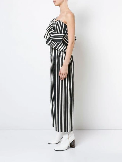 Shop Alice And Olivia Striped One Shoulder Jumpsuit In Blk/wht