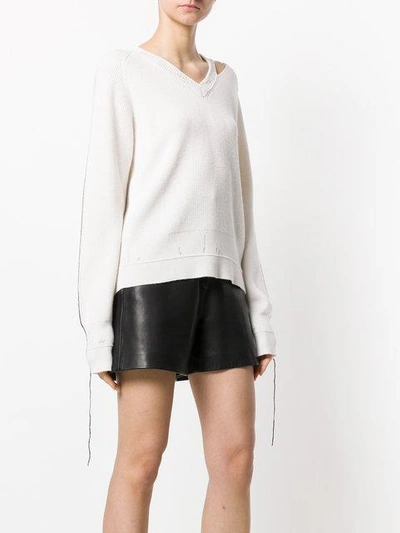 Shop Helmut Lang Distressed-pullover Mit V-ausschnitt - Nude In Neutrals