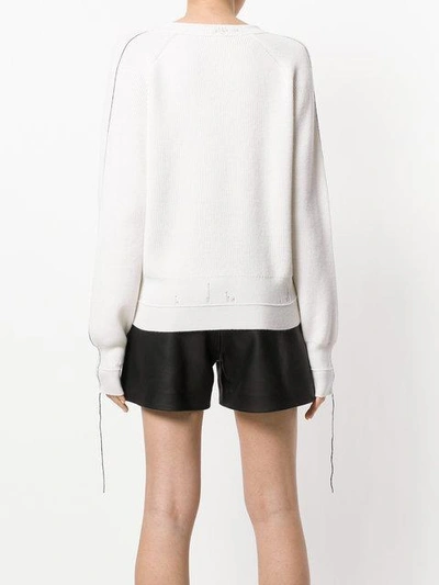 Shop Helmut Lang Distressed-pullover Mit V-ausschnitt - Nude In Neutrals