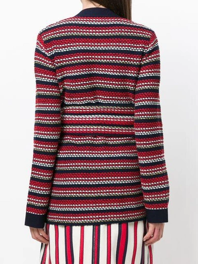 Shop Gucci Stripe Bouclé Belted Jacket In Blue