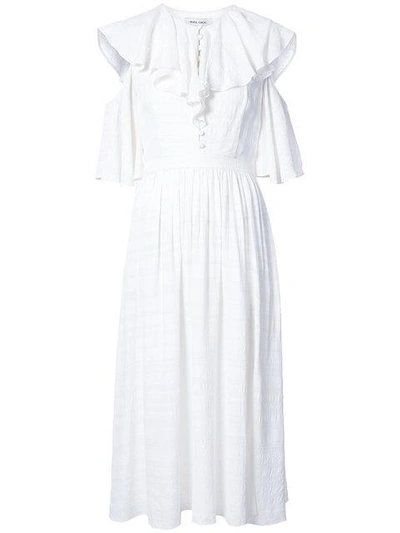 Shop Prabal Gurung Ruffled Neck Cold Shoulder Dress - White