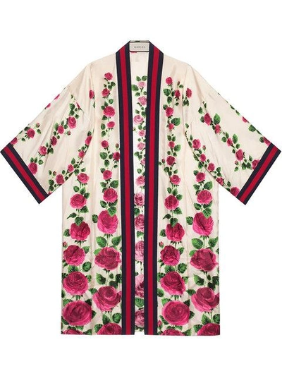 Rose Garden print silk kimono