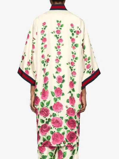 Shop Gucci Rose Garden Print Silk Kimono In Pink