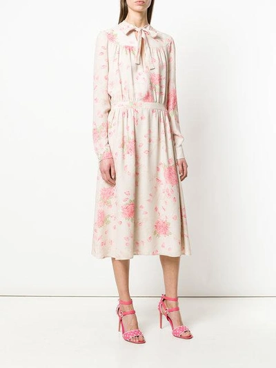 Shop Valentino Rose Print Dress In Neutrals
