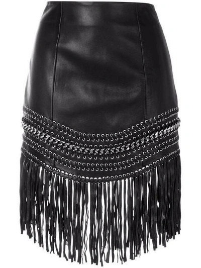 Shop Balmain Fringed Skirt In Black
