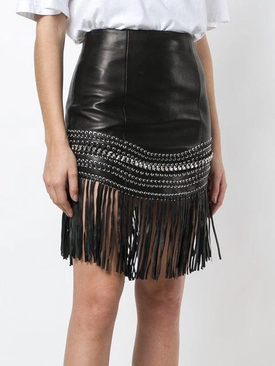 Shop Balmain Fringed Skirt In Black