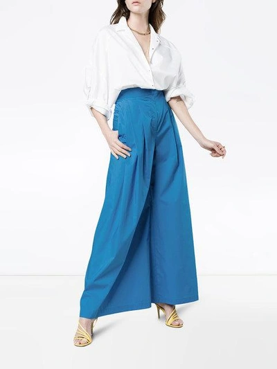 Shop Vika Gazinskaya Silk Pleat Front Trousers In Blue