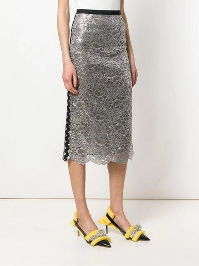 Shop Antonio Marras Metallic Lace Skirt - Grey