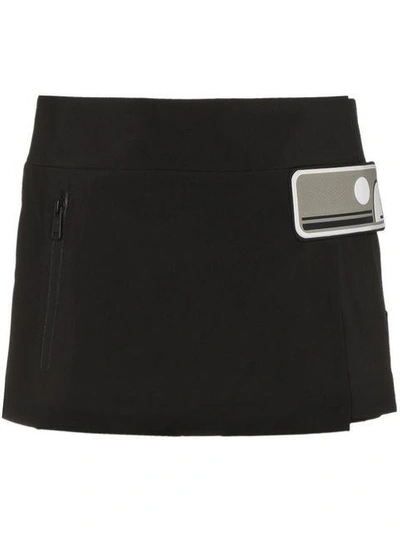 Shop Prada Wrap Mini Skirt With Rubber Logo Patch