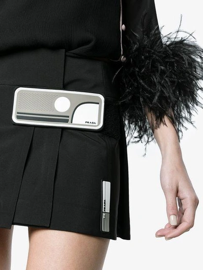 Shop Prada Wrap Mini Skirt With Rubber Logo Patch