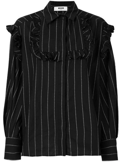 Shop Msgm Ruffle Detail Striped Shirt - Black