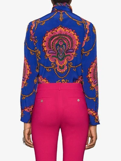 Shop Gucci 70s Graphic Print Silk Shirt In Blue