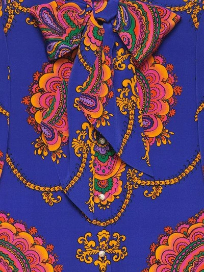 Shop Gucci 70s Graphic Print Silk Shirt In Blue