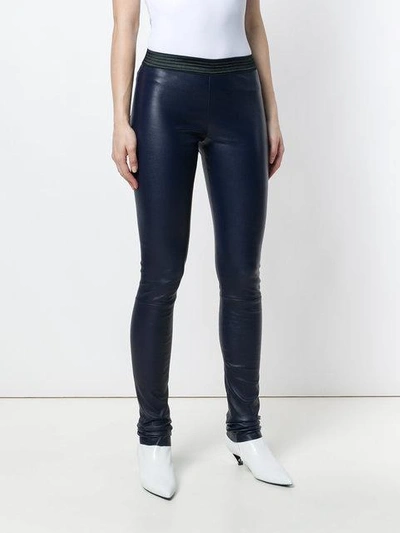Shop Drome Skinny High Waisted Trousers In Blue