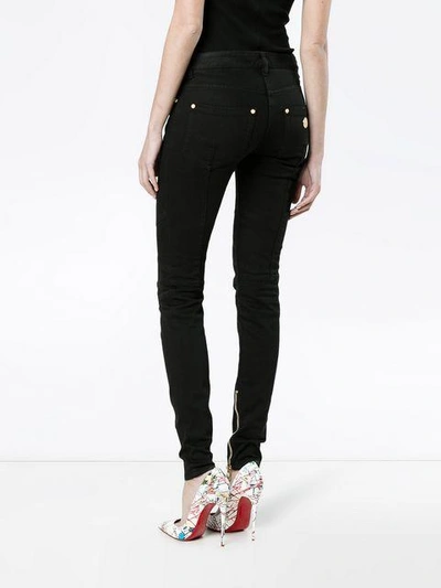 Shop Balmain Black Mid Rise Skinny Biker Jeans