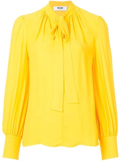 Shop Msgm Pussy-bow Blouse In Yellow