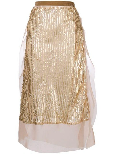 Shop Sacai Sequin Embellished Skirt - Metallic