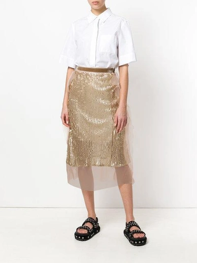Shop Sacai Sequin Embellished Skirt - Metallic