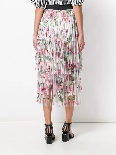 Shop Dolce & Gabbana Tiered Fringed Rose Print Midi Skirt In Neutrals