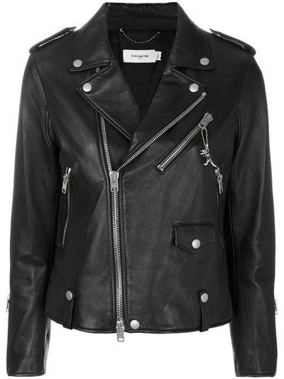 Shop Coach Leather Biker Jacket In Blk