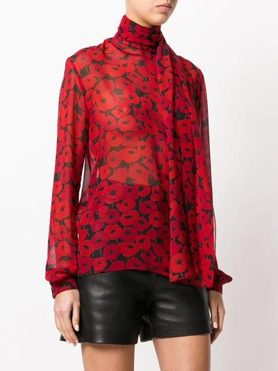 Shop Saint Laurent Poppy Print Blouse In Red