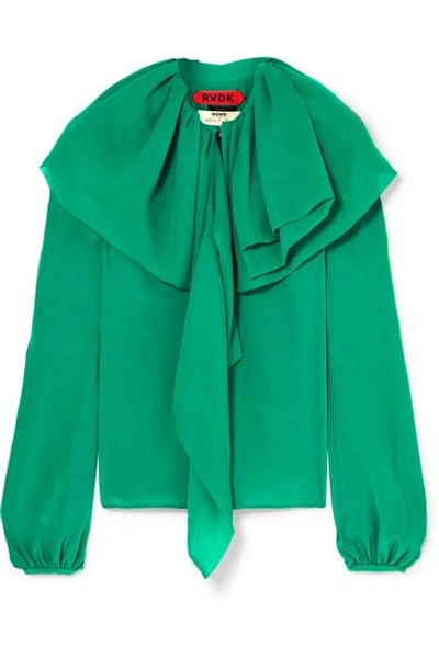 Shop Ronald Van Der Kemp Ruffled Silk Crepe De Chine Blouse In Emerald