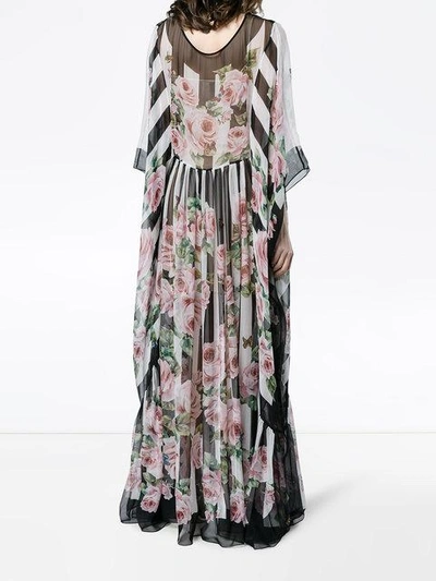 Shop Dolce & Gabbana Silk Rose Print Maxi Kaftan Dress - Black
